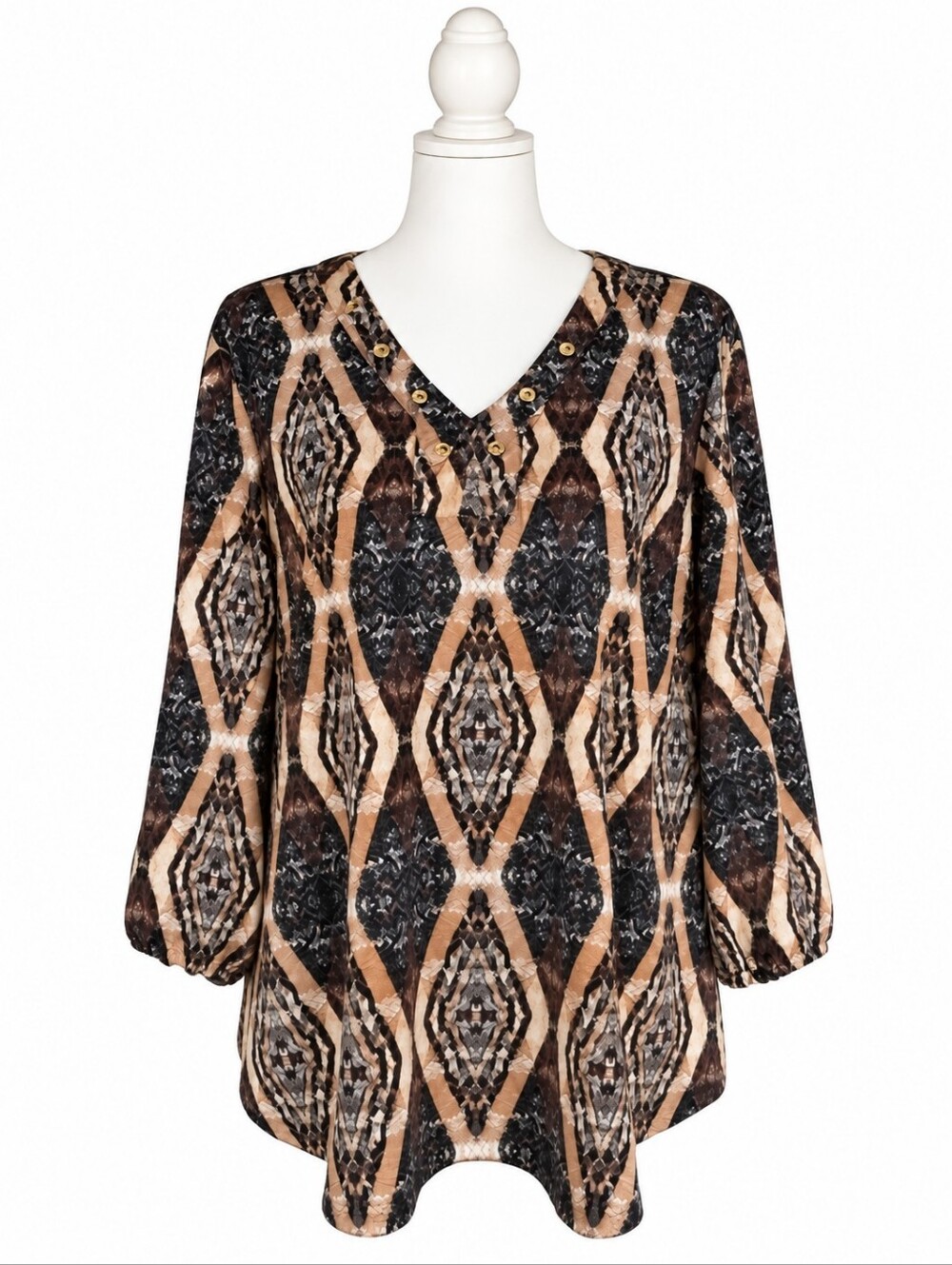 Elegant V-Neck Patterned Blouse
